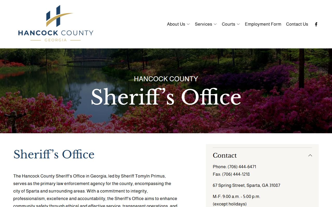 Hancock County sheriff page for jail inmate records and quarterly booking reports