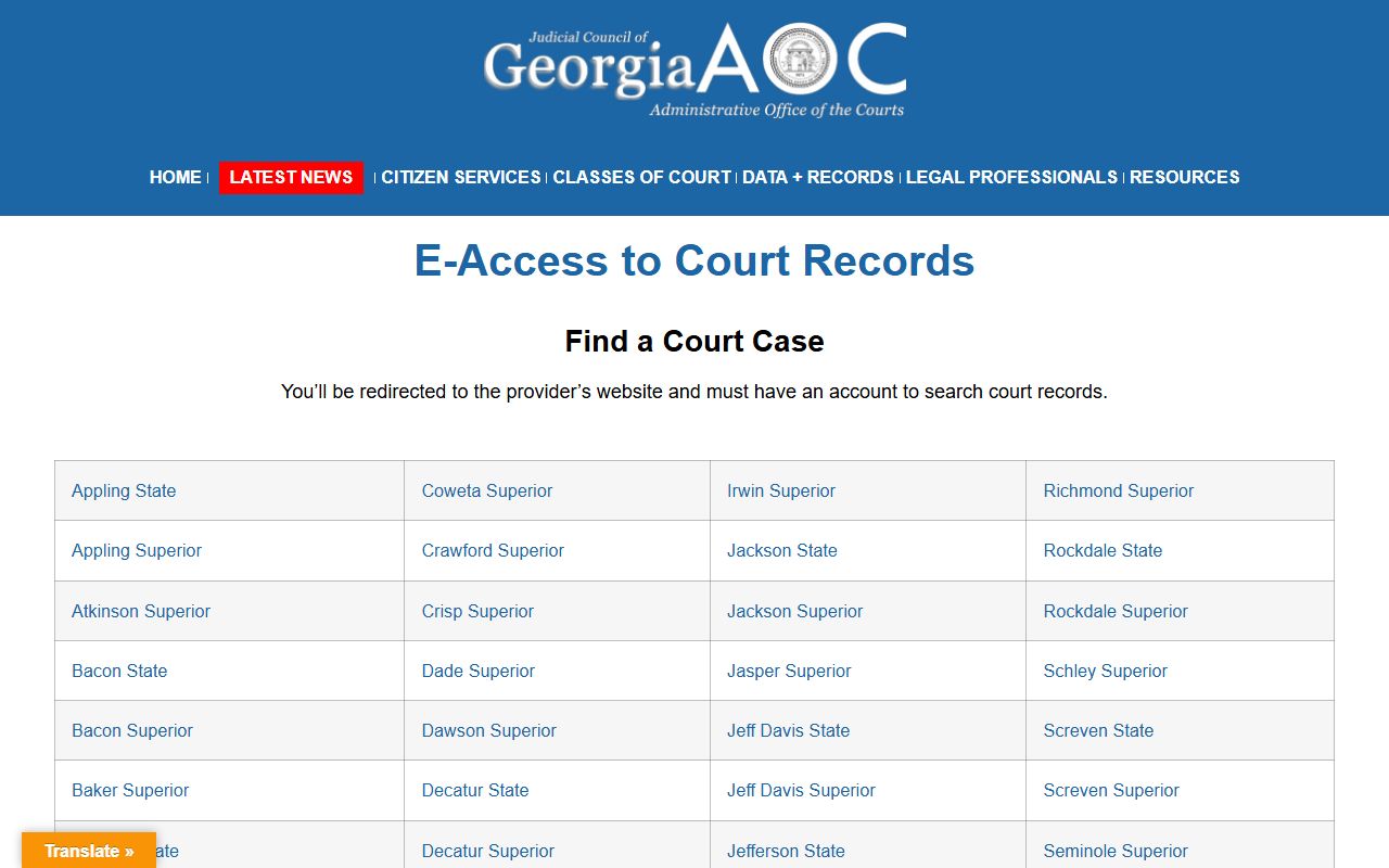 Hancock County court records after arrest Georgia eAccess provider route