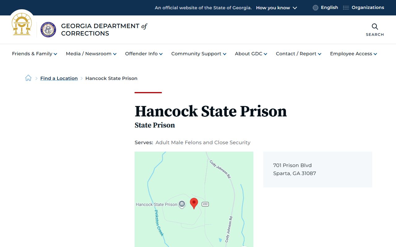 Hancock State Prison inmate lookup and GDC facility profile